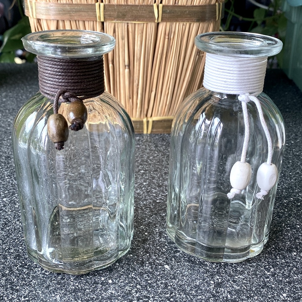 Pier 1 Home Decorative Glass Vases Jars Brown White String & Beads - Set of 2 !!